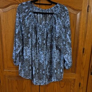 Apt. 9 Blue and White Ruffled Blouse